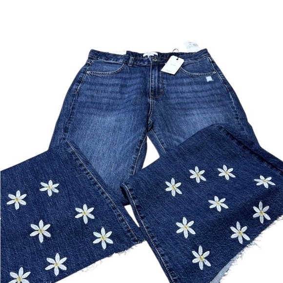Forever 21 Denim - Forever 21 Daisy Embroidered High-Rise Flare Jeans.